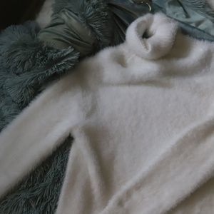 Over-sized Fuzzy white turtle neck sweater